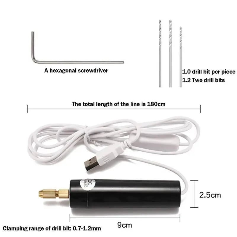 USB Powered Mini Electric Drill Portable Stable Performance 3 Drill Bits Set for Beginners DIY Art Creation