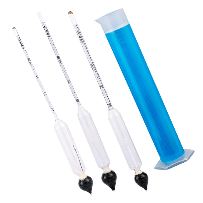 CONJANT JJ-19 Precision Alcohol Meter, a three-piece alcohol meter measuring 0-100°, includes a 100ml plastic graduated cylinder.