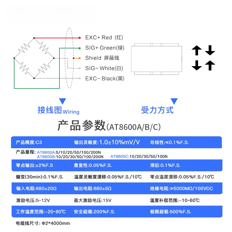 USAMR column-type high-precision weighing sensor, miniature gravity tensile and compressive weight module, press AT86