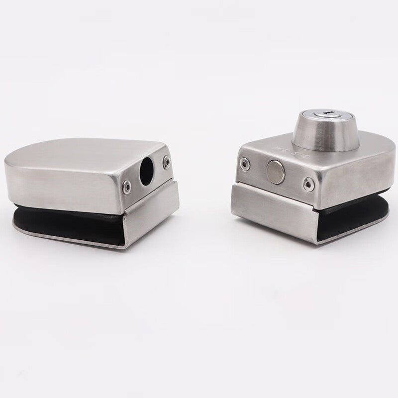 Deqi Stainless Steel Glass Door Lock, Shop/Office Sliding Door Lock, Single/Double Door Sliding Door Lock 903B Single Side Clip - Floor Lock (Key)