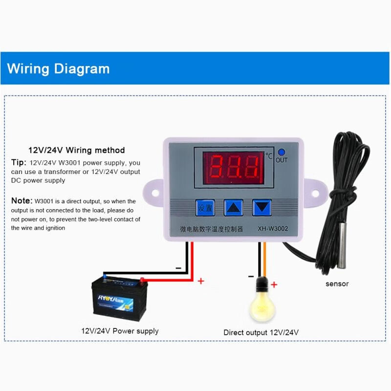 Ouhuayuan XH-W3002 Digital Temperature Controller, Direct Output, Gray XH Label, 220V