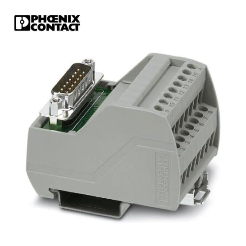 Phoenix VARIOFACE module, with screw connector and D-SUB pin connector, can be mounted on NS35 rail, 15 positions; VIP-2/SC/D15SUB/M
