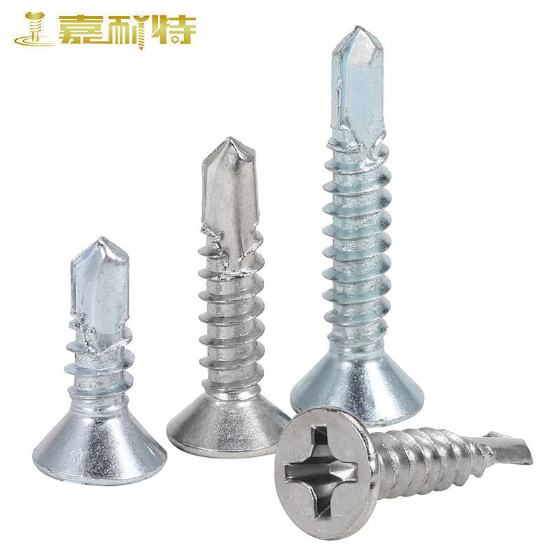 Genate 410 Stainless Steel Countersunk Drill Self-Drilling Screws, Phillips Head Screws, M2.9*19 (500 pieces) Blue Zinc