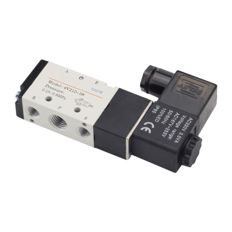 AirTAC internal pilot solenoid valve, 2-position 5-way, single solenoid, DIN socket; 4V21008A