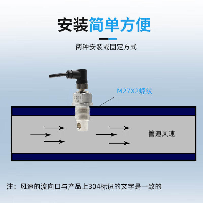 USAMR Pipeline Anemometer Sensor with Threaded Mounting, 485 High-Precision Industrial Air Volume Transmitter, Anemometer