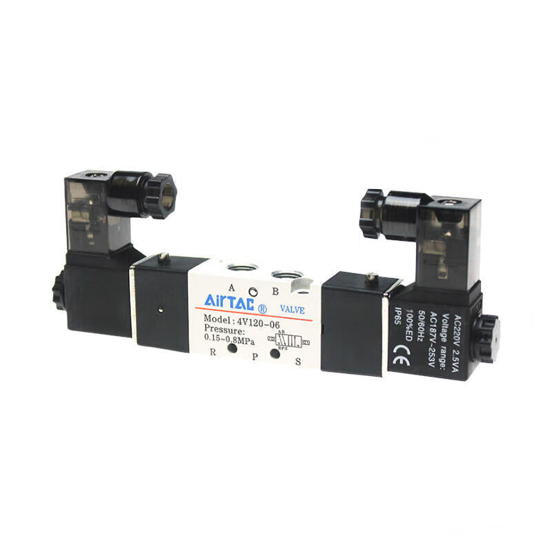 AirTAC internal pilot solenoid valve, 2-position 5-way, double solenoid, DIN socket type; 4V12006E