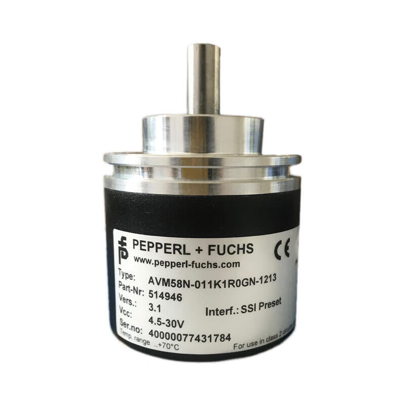 Pepperl+Fuchs solid shaft multi-turn absolute encoder, cable 1m, outer diameter φ58mm, shaft diameter φ10mm, RS422; AVM58N-011K1R0GN-1213
