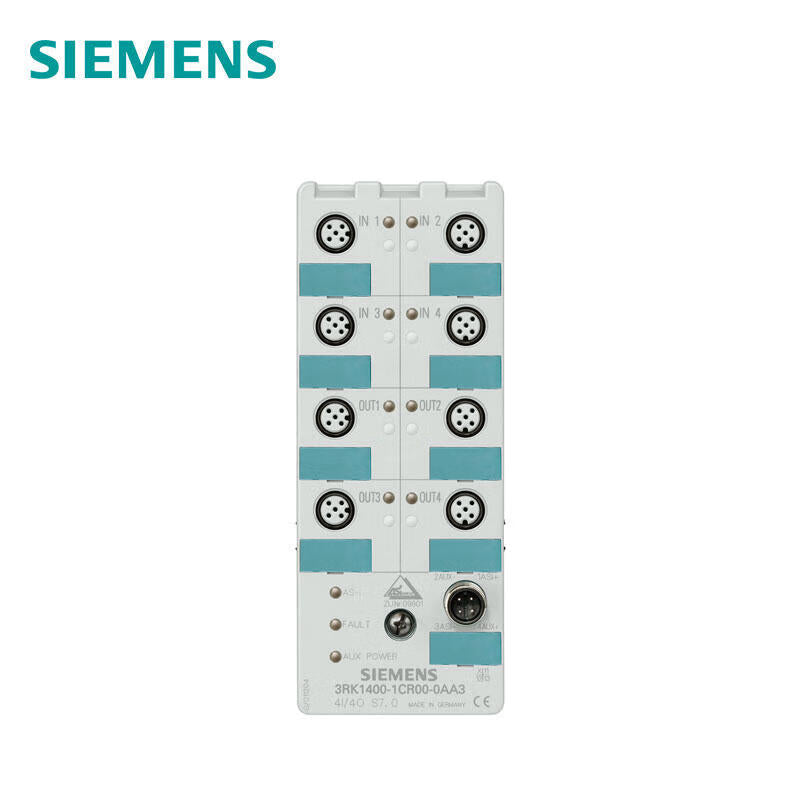 Siemens AS-i compact module K60 digital 4DI/4DQ, IP68 4 inputs, 4x outputs, 24VDC for all outputs 8 M12 sockets Mounting plate 3RK1901-0CA00 must be ordered separately; 3RK14001CR000AA3