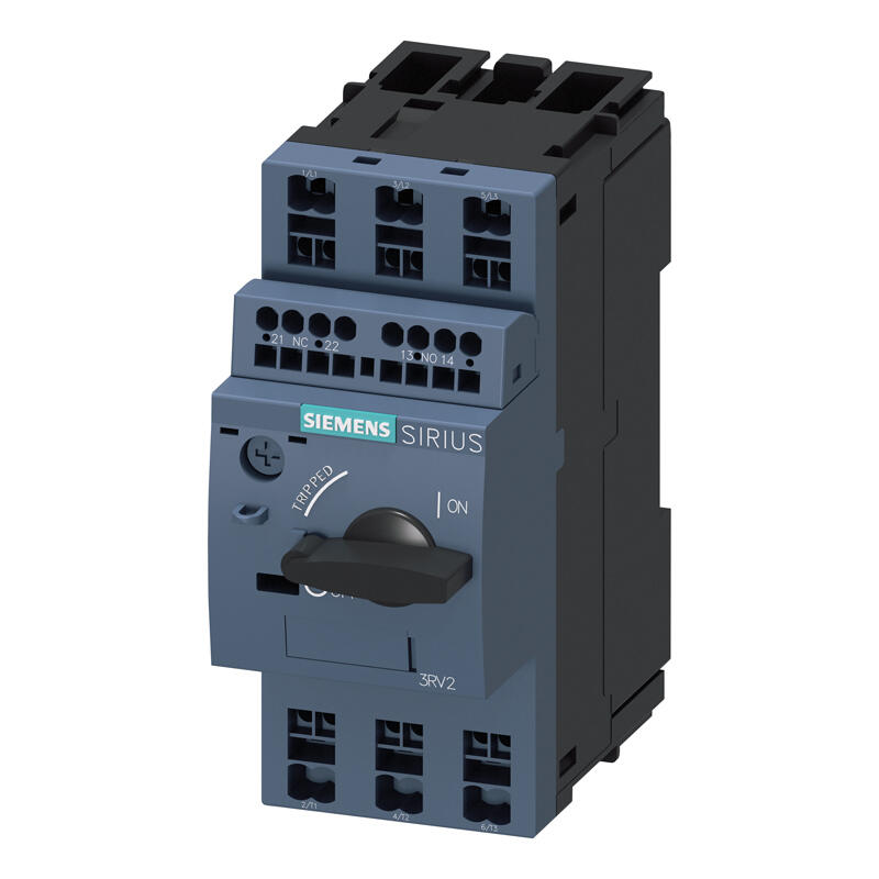Siemens motor protection circuit breaker, structural size S00 for motor protection, class 10, A release 0.28-0.4A, N release 5.2A cage card connection, horizontal auxiliary switch 1NO+1NC; 3RV20110EA25