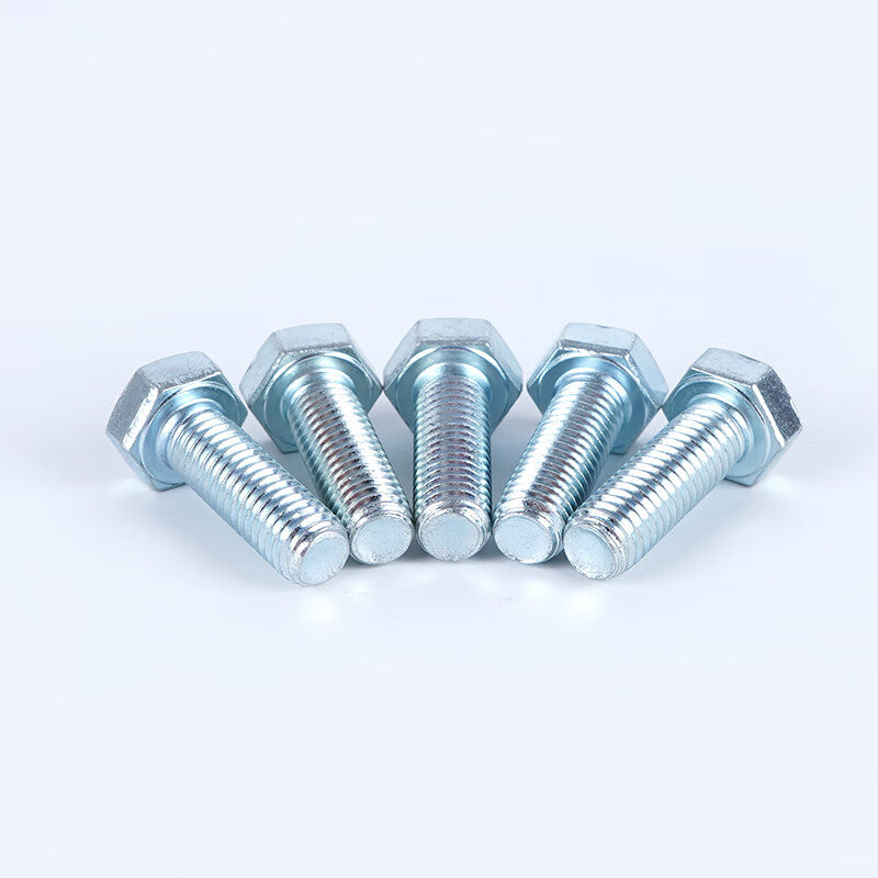 Deqi Blue and White Zinc Hex Head Bolts, Flat Spring Washer Nuts, Full Thread Four-Piece Combination Screws, Blue and White Zinc Hex Head Bolts M5*10 (30 pieces)