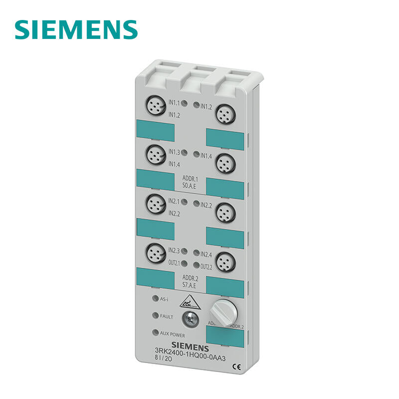 Siemens AS-i compact module K60 digital A/B slave, 8DI/2DQ, Y wiring mounting plate 3RK1901-0CA00 must be ordered separately; 3RK24001HQ000AA3