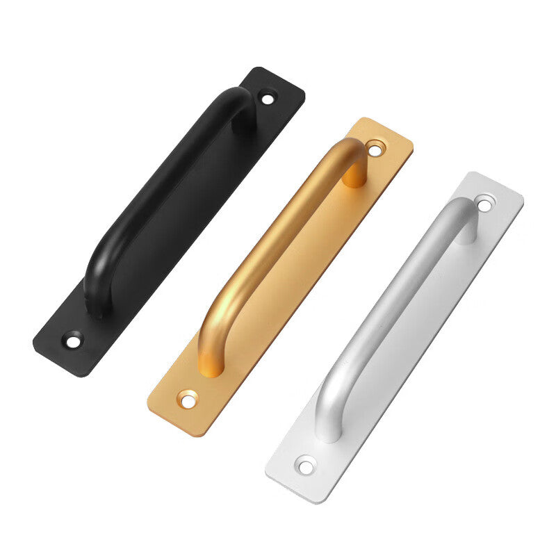 Deqi Aluminum Alloy No-Drill Surface-Mounted Handles, Balcony Window Sliding Door Handles, Wooden Door Handles, Space Aluminum Black, 160mm Hole Spacing (2 pieces)