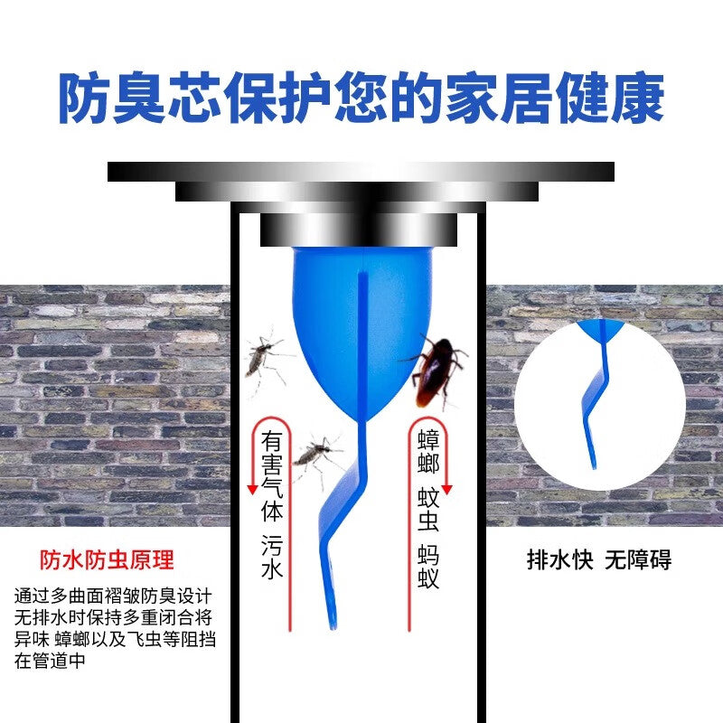 Thousand-speed wheel drain cover with anti-odor inner core and sealing ring for kitchen and bathroom drains, round silicone drain cover to prevent insects and backflow of odors, large and long anti-odor drain core.