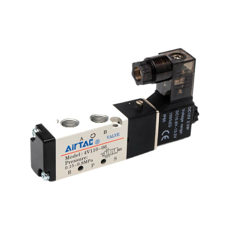 AirTAC internal pilot solenoid valve, 2-position 5-way, single solenoid, DIN socket; 4V11006F
