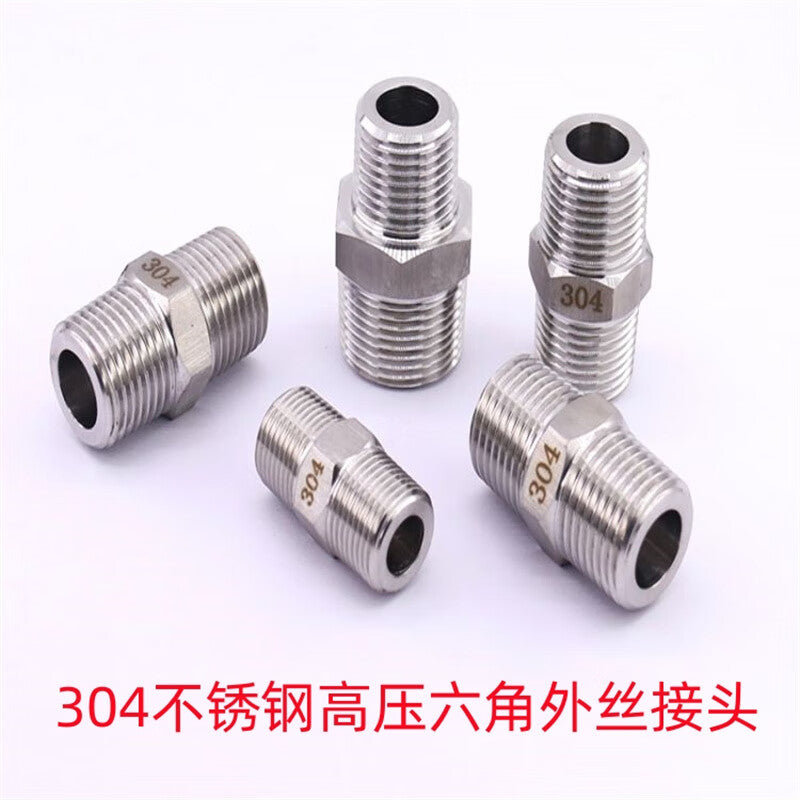 Tanqi 304 Stainless Steel Hexagonal Male Thread Straight-Through High Pressure Thickened Connector, Double Pair Male Thread Reducer, 304 Male Thread G1/2