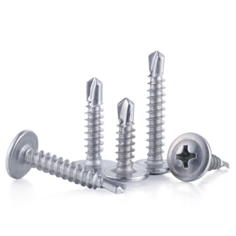 Genate 410 Stainless Steel Round Head Self-Tapping Screws with Washers, Dovetail Self-Drilling Screws M4.2*19 (100 pieces)