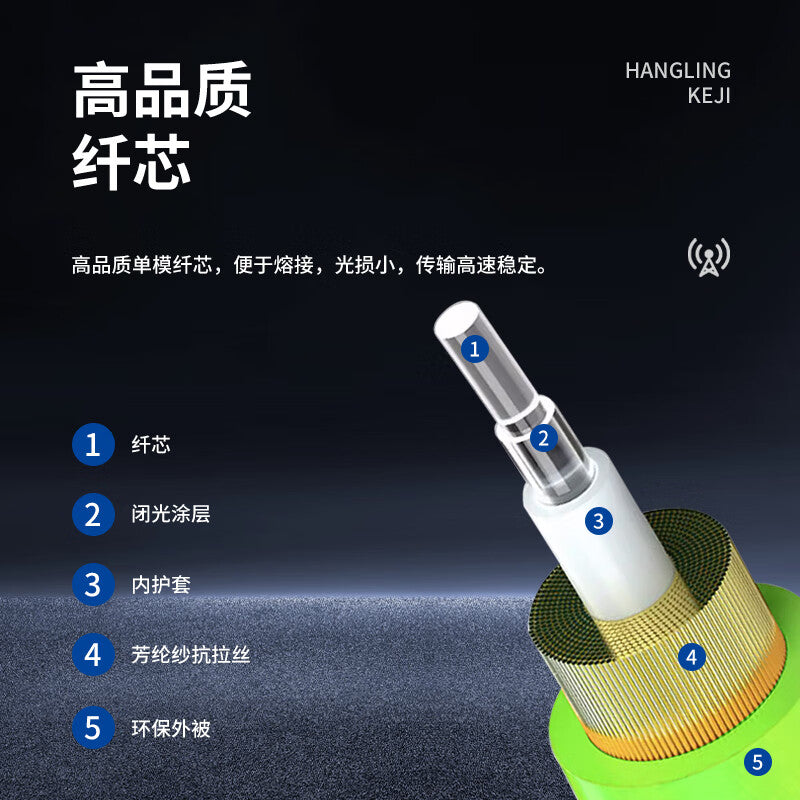 Hangling ST-ST Dual-Core 10 Gigabit Multimode OM5 Telecom Grade Fiber Optic Cable for Data Center Cabling, 25 Meters, Low Smoke Halogen-Free, Bending and Pluggable, HL-GM210-OM5