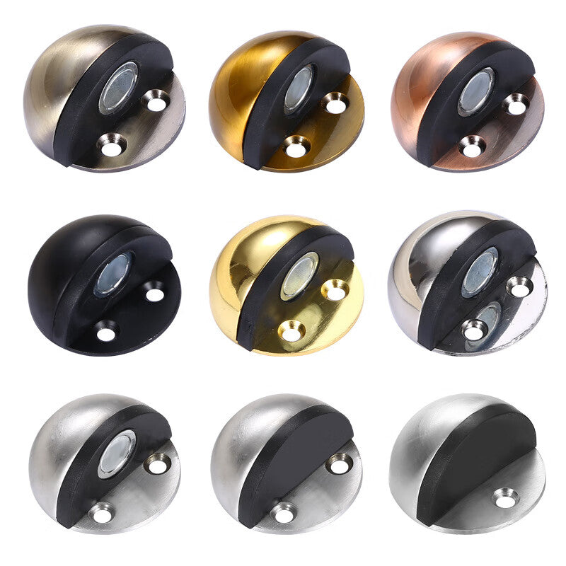 Shanglijin Stainless Steel Tortoise-Shaped Door Stop, Semi-Circular Anti-Collision Door Top, Drill-Free Door Stopper, Rubber Magnetic Door Stopper, Single-Hole Non-Magnetic Brushed Steel (with Rubber Screws)