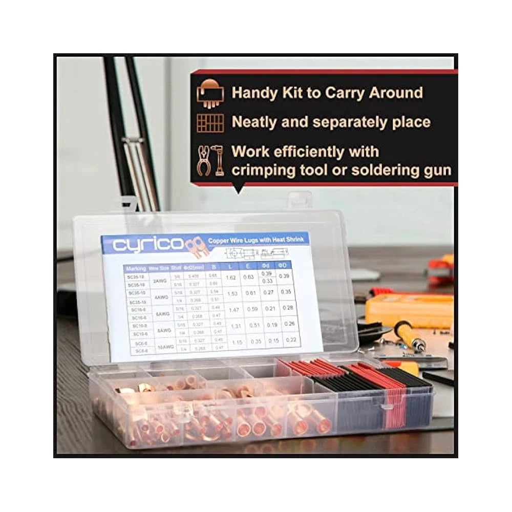 150-Pc Battery Cable End Kit, AWG 2-10, with Terminals & Heat Shrink