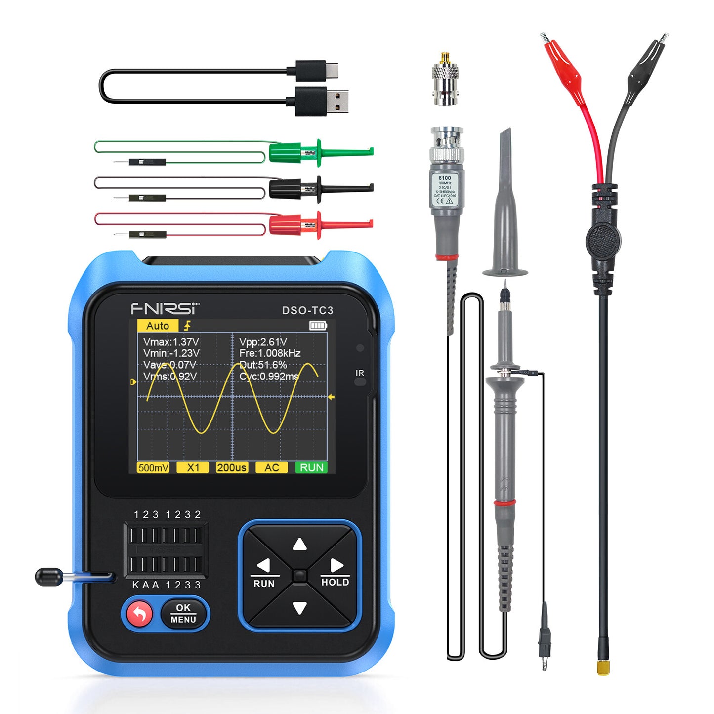 DSO-TC3 500kHz Handheld Digital Oscilloscope Transistor Tester Signal Generator