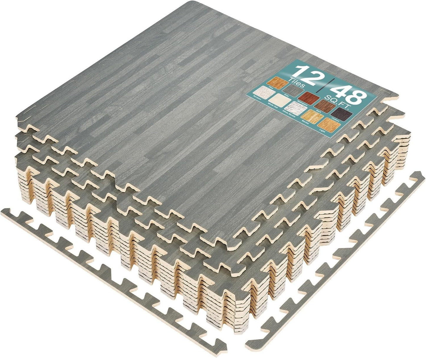 Interlocking Floor Tiles, Wood Grain, EVA Foam, 3/8-Inch Thick