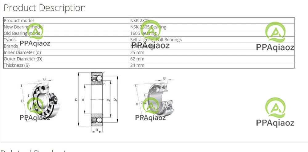 1PC NSK 2305 Self-Aligning Ball Bearings 25x62x24mm #P