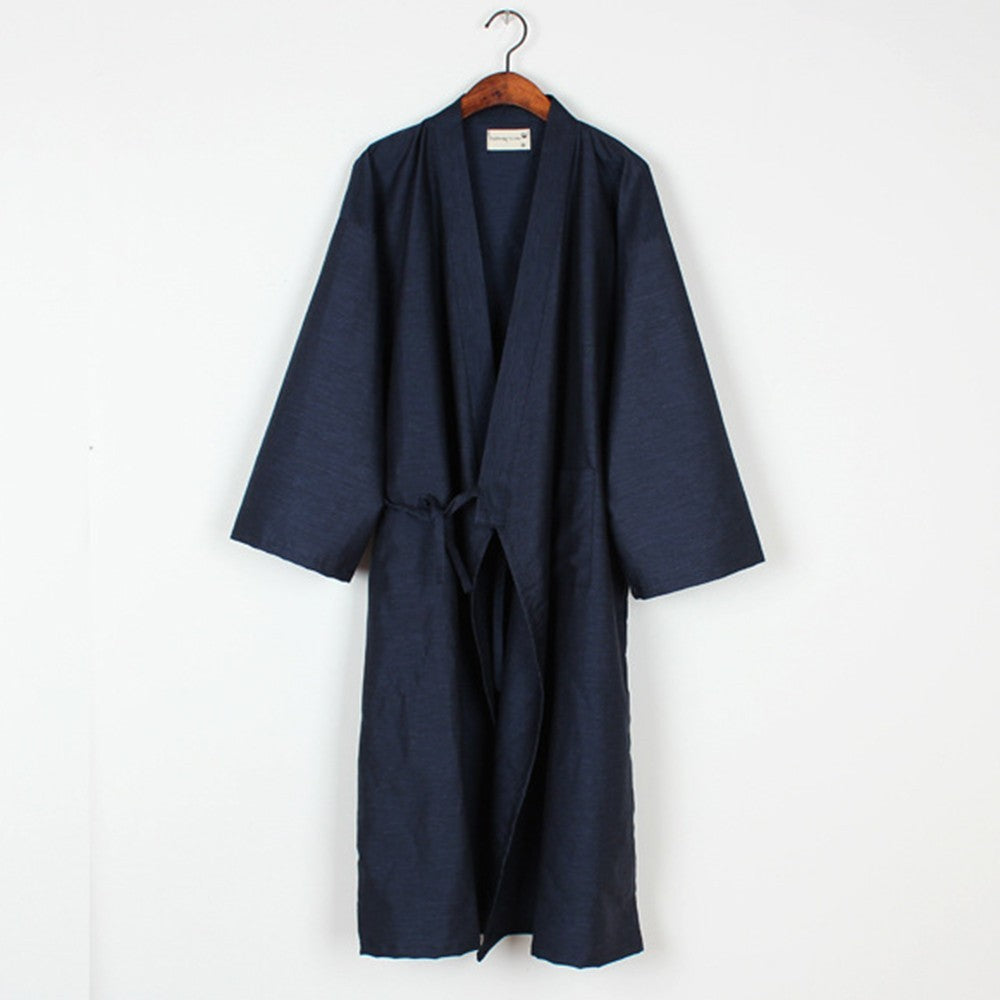 Casual Men's Cotton Home Robe Kimono Yukata Bathrobe Pajamas With Belt