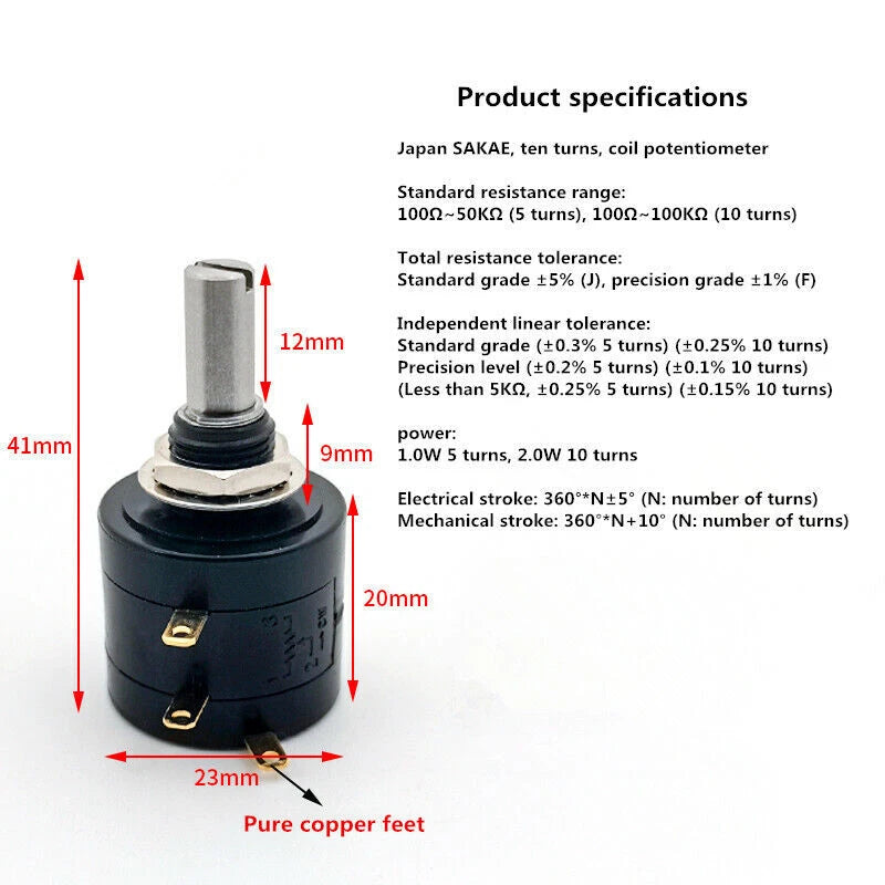 1pc SAKAE 22HPM-10 precision multi-turn wirewound potentiometer 1K 2K 5K 10K
