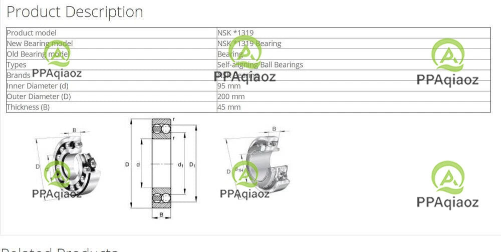 1PC NSK 1319 Self-Aligning Ball Bearings 95x200x45mm #P