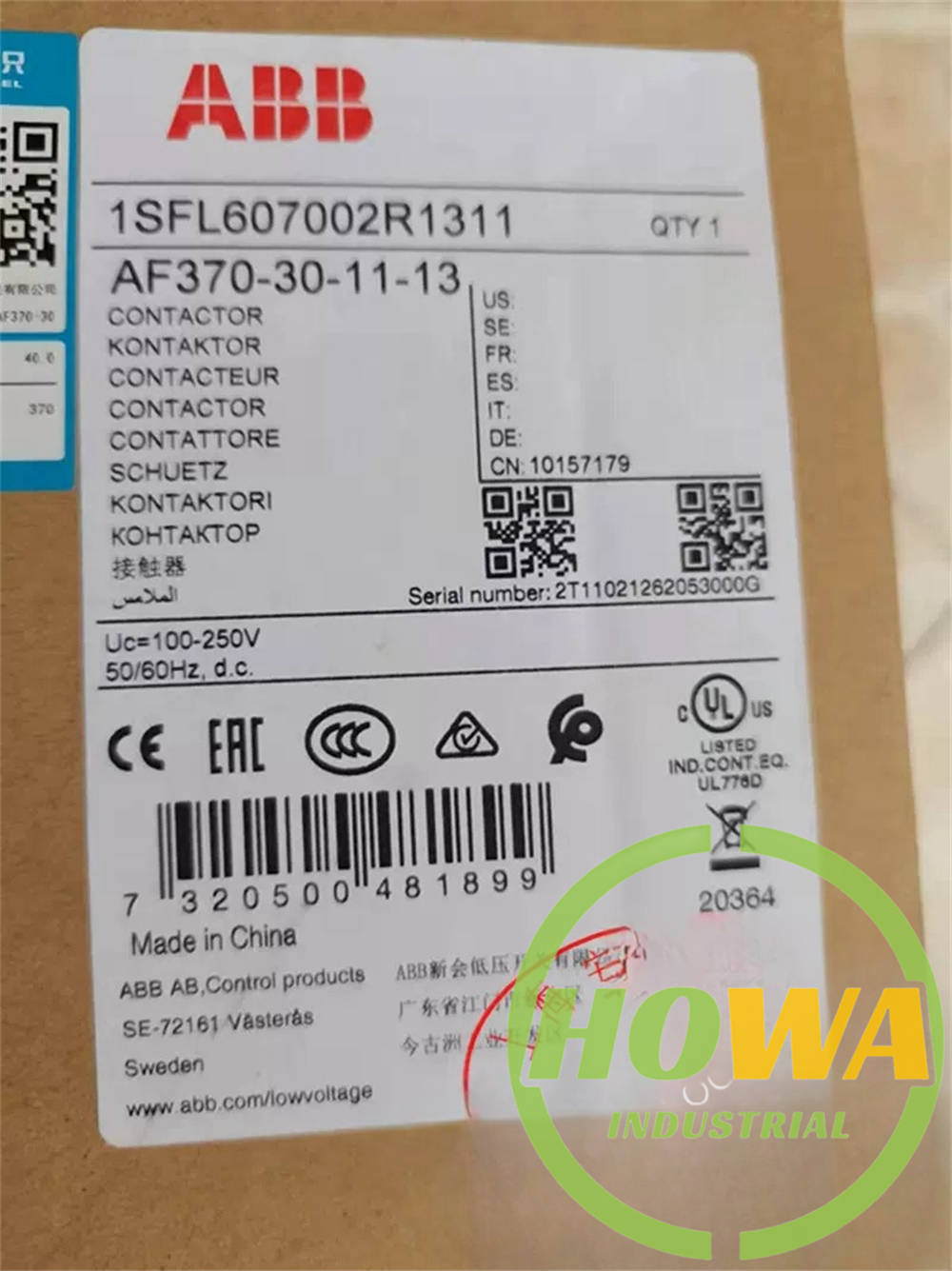 1/piece ABB Contactor AF370-30-11-13 coil voltage 100-250V