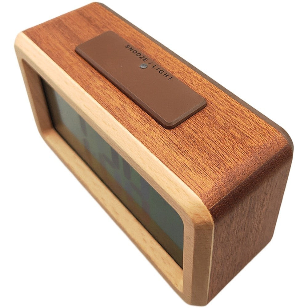 Wooden Digital Alarm Clock with Temperature Display for Home and Office