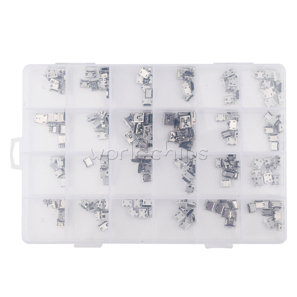240PCS 24 Kinds Of Micro USB Female Plug Boxed Android Charging Tail Plug