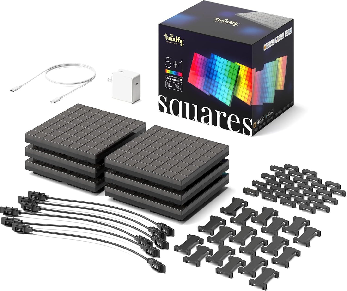App-Controlled LED Wall Panels, Squares Kit, 64 RGB Pixels, 16M Colors