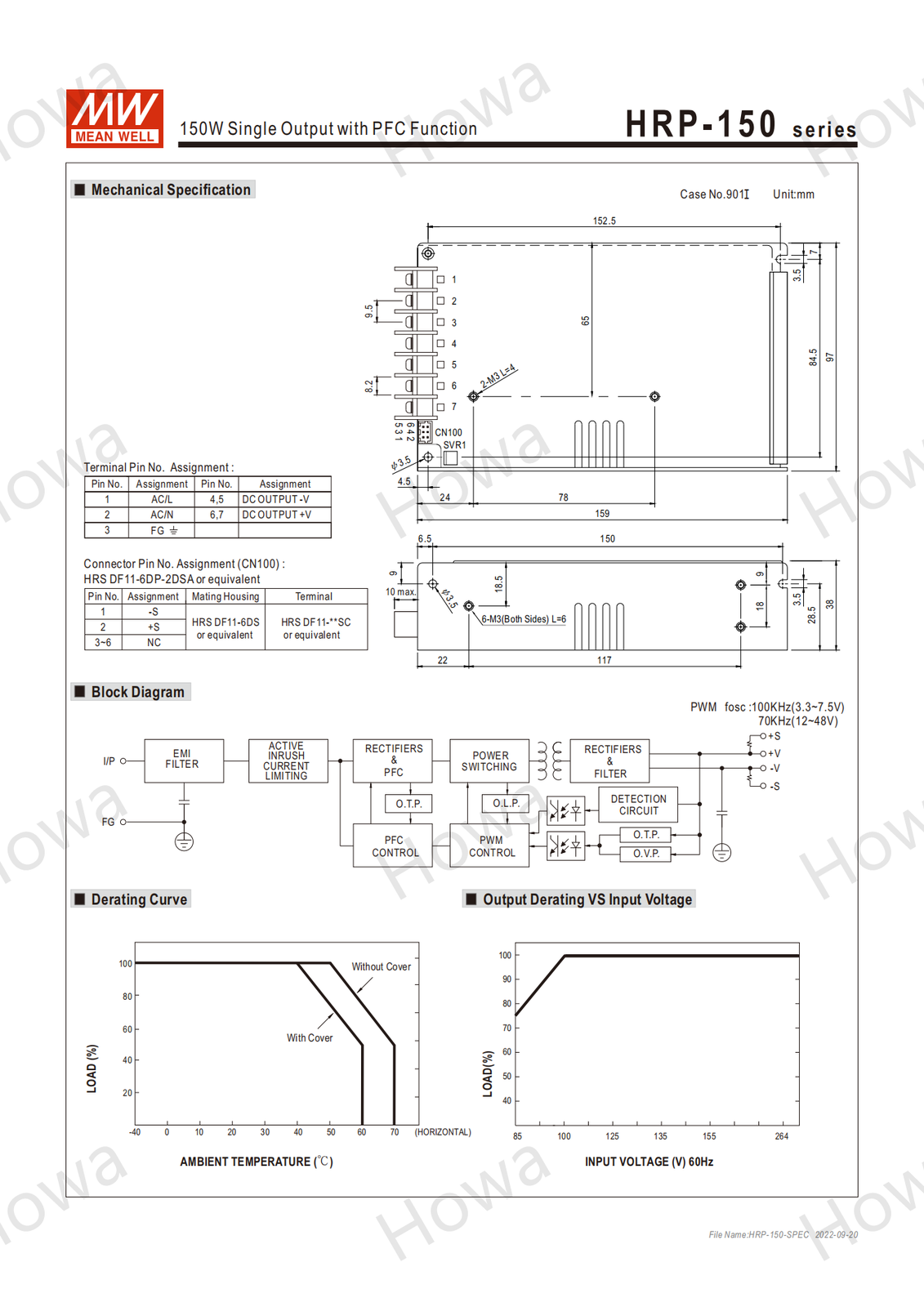 Mean Well Switching Power Supply Module HRP-150 5V12V24V36V48V 150W with PFC