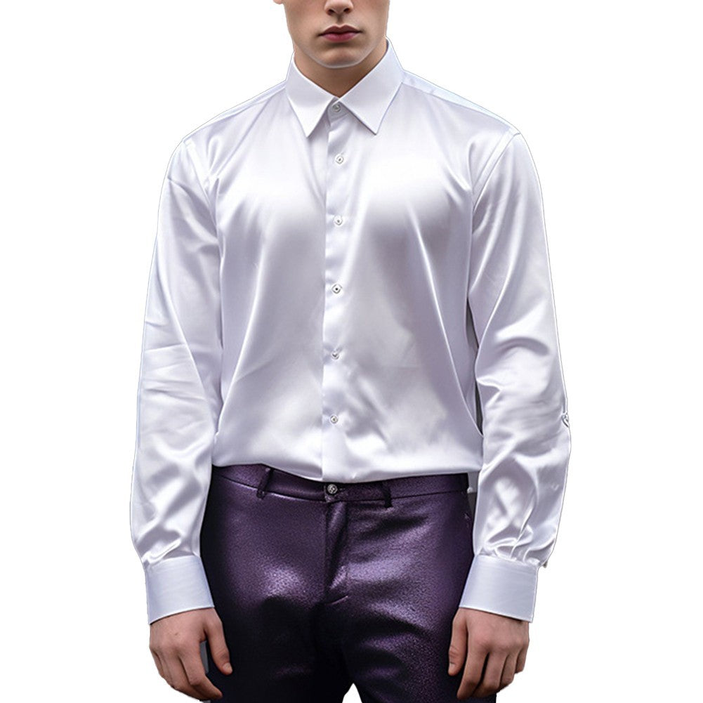 Trendy Mens Slim Fit Satin Silk Long Sleeve Shirt Button Down Party Shirts