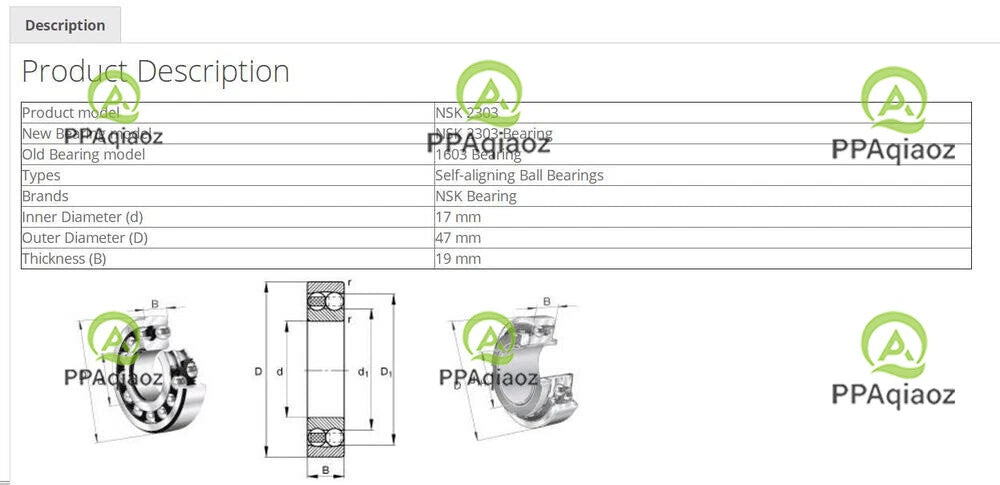 1PC NSK 2303 Self-Aligning Ball Bearings 17x47x19mm #P