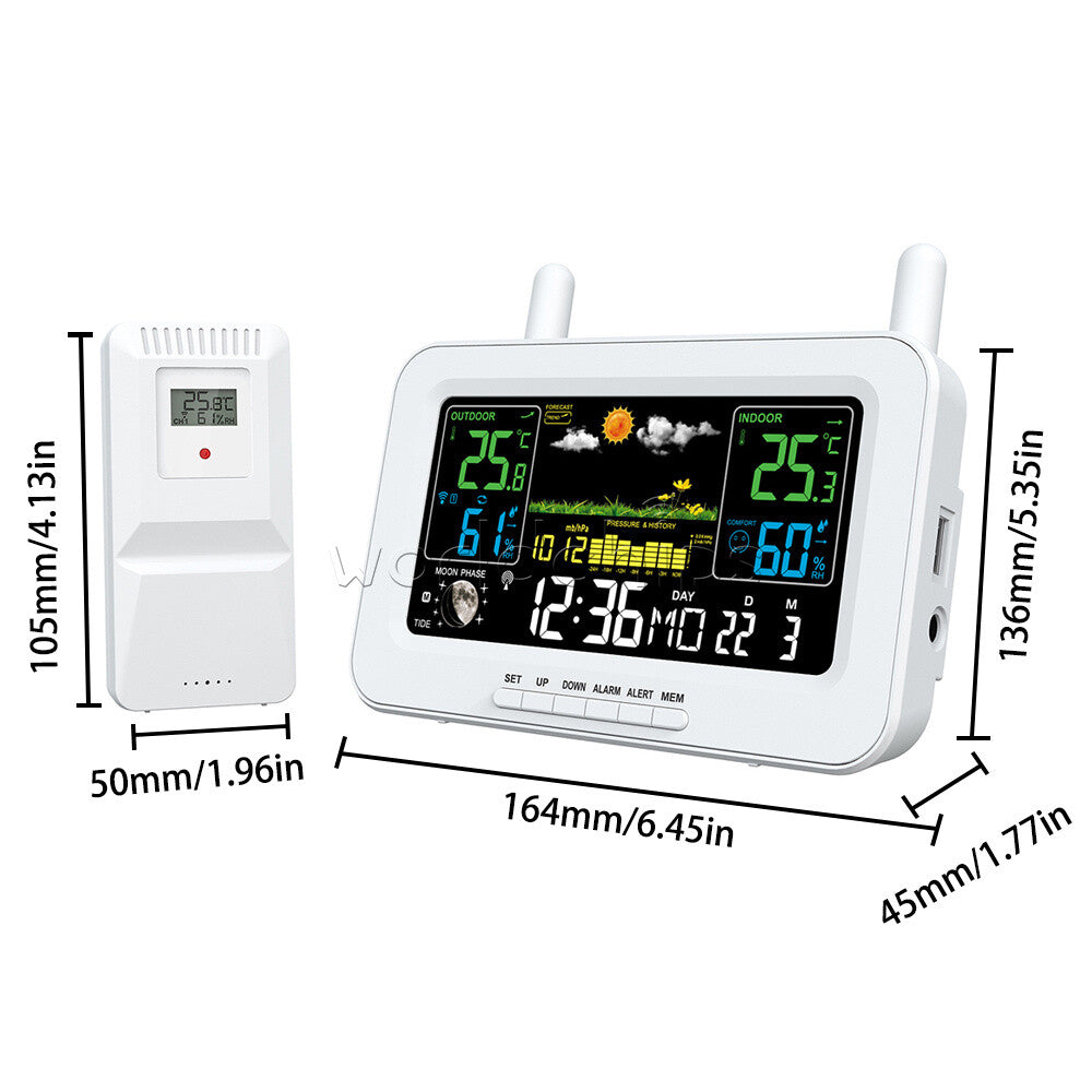 Wireless Thermometer Hygrometer Weather Station Color Screen Clock Calendar