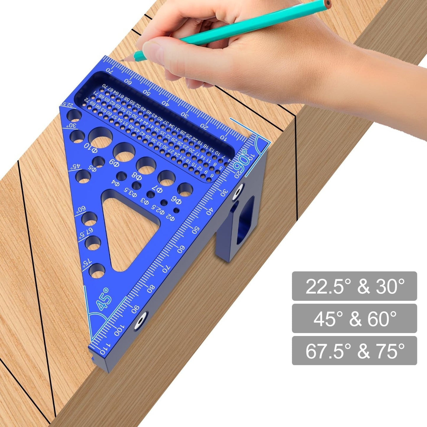 Woodworking Scribing Ruler with 22 5 to 90 Degree Angle Measurement Range