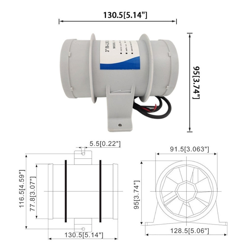 3 Inch 12V Inline Blower for Yacht Marine Airflow Silent Operation Design