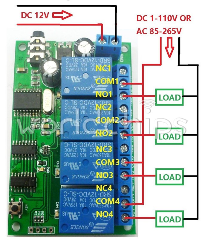 AD22B04 4-Channel MT8870 DTMF Audio Decoder Relay Remote Control Command Module