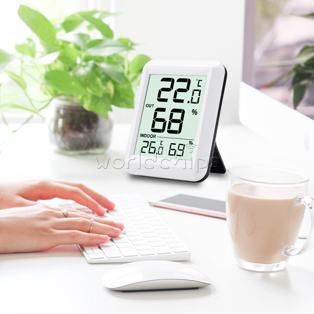 433MHz Digital Wireless Indoor Outdoor Thermo-Hygrometer Humidity Meter White