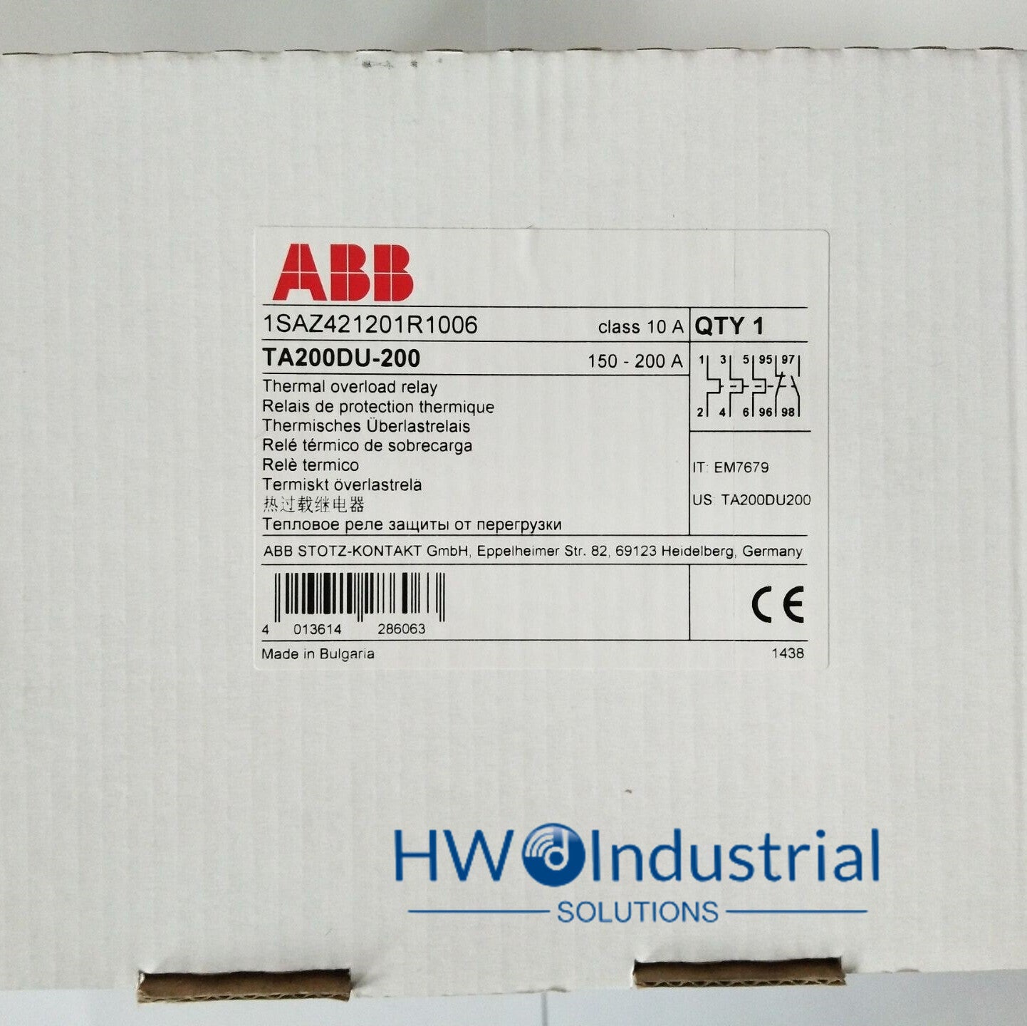 1PC TA200DU-200 150-200A ABB Thermal Overload Protection Relay