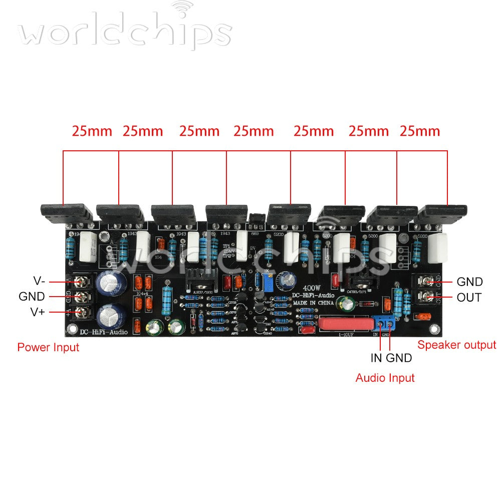 DC20-90V 400W Upgraded Single Channel Audio Power Amplifier 1943+5200 High Power
