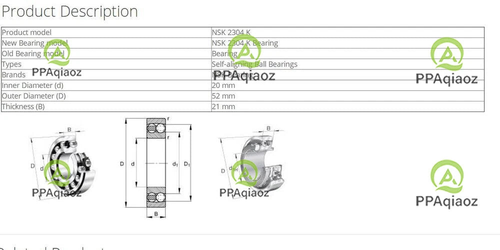 1PC NSK 2304 K Self-Aligning Ball Bearings 20x52x21mm #P