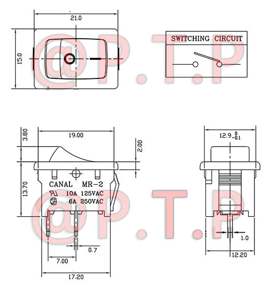 2pcs CANAL MR-2-113 MR-2 10A 125V Rocker Switch 2 Pins