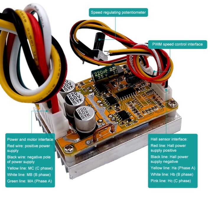 DC 5V-35V 15A 350W BLDC Wide Voltage 3-phase Brushless w/ Hall Driver Controller