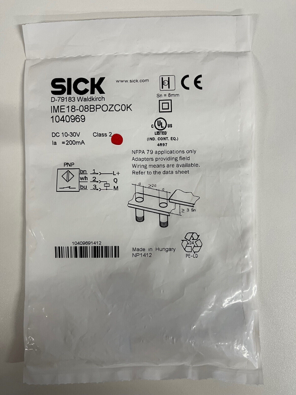 1pcs SICK IME18-08BPOZC0K (PN 1040969) Inductive Proximity Sensor