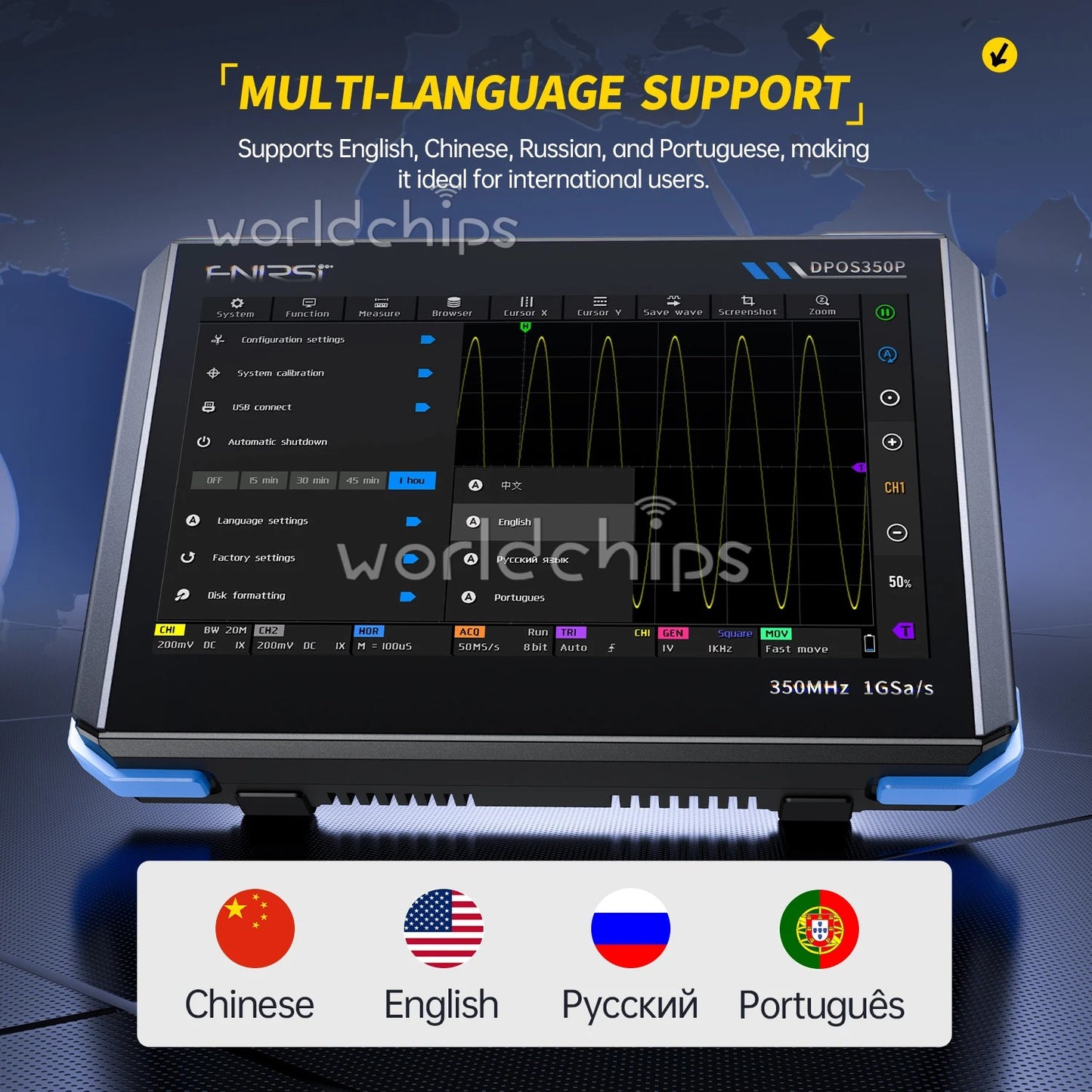 FNIRSI 4-in-1 350MHz Digital Oscilloscope Signal Generator Spectrum DPOS350P