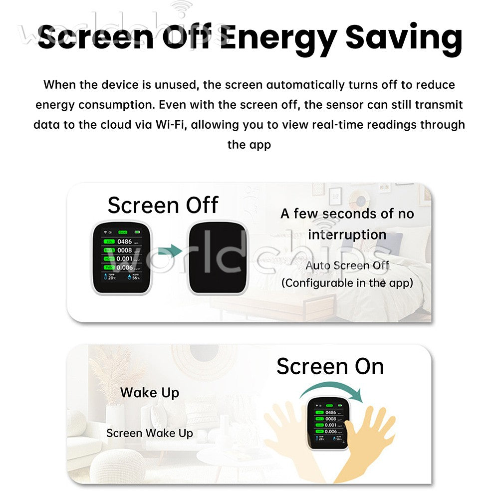 Portable WiFi Air Quality Monitor CO2 Temp & Humidity NDIR Sensor APP Control