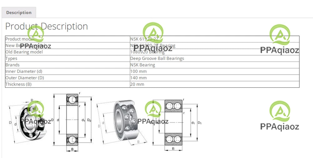 1PC NSK 61920 ZZ Deep Groove Ball Bearings 100x140x20mm. #P
